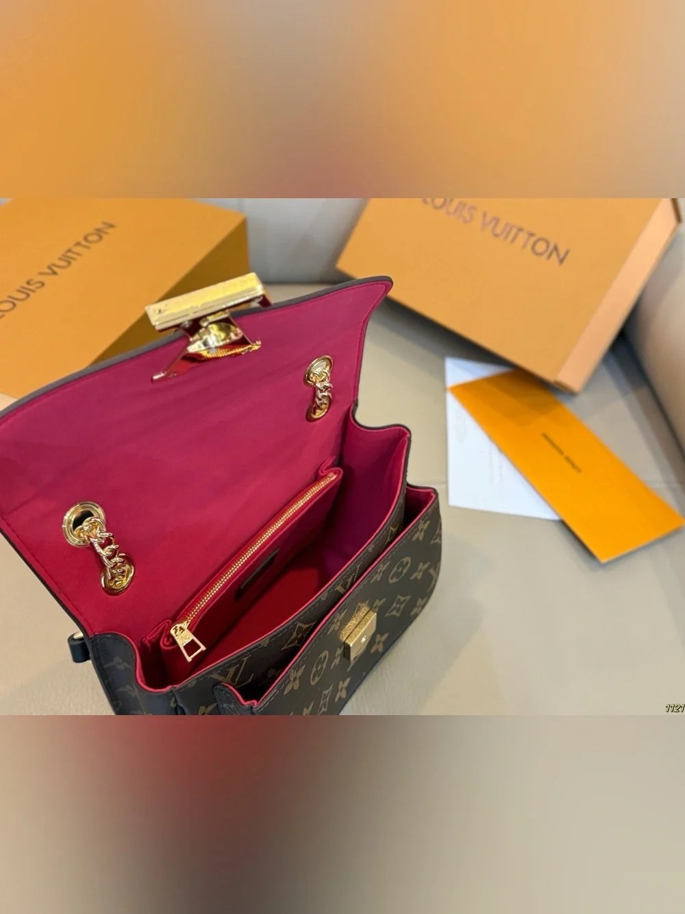Louis Vuitton Brown Monogram Shoulder Bag with Gold Chain
